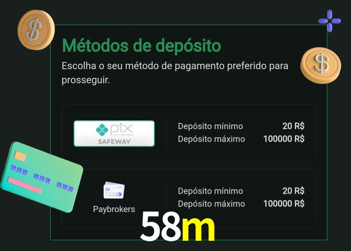 O cassino 58m oferece uma grande variedade de métodos de pagamento